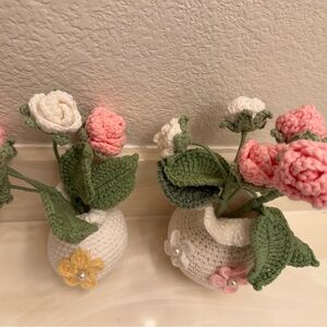 Handcrafted Crochet Flower Vase - Pink and White